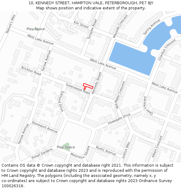 10, KENNEDY STREET, HAMPTON VALE, PETERBOROUGH, PE7 8JY: Location map and indicative extent of plot