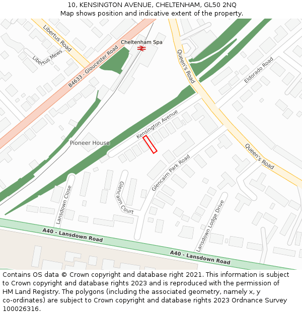 10, KENSINGTON AVENUE, CHELTENHAM, GL50 2NQ: Location map and indicative extent of plot