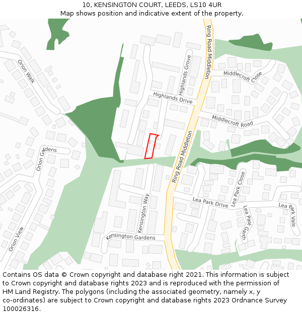 10, KENSINGTON COURT, LEEDS, LS10 4UR: Location map and indicative extent of plot