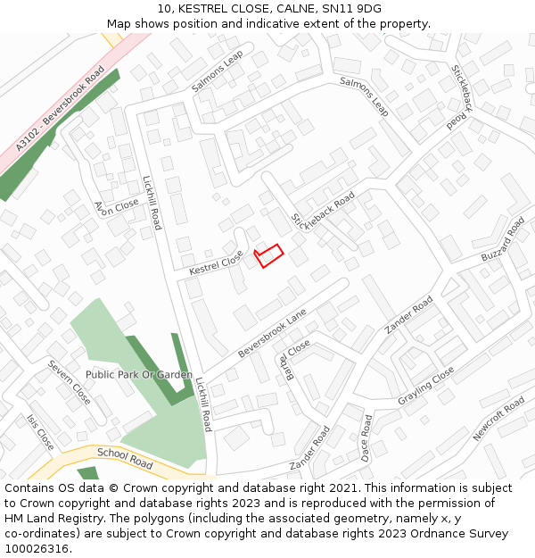 10, KESTREL CLOSE, CALNE, SN11 9DG: Location map and indicative extent of plot