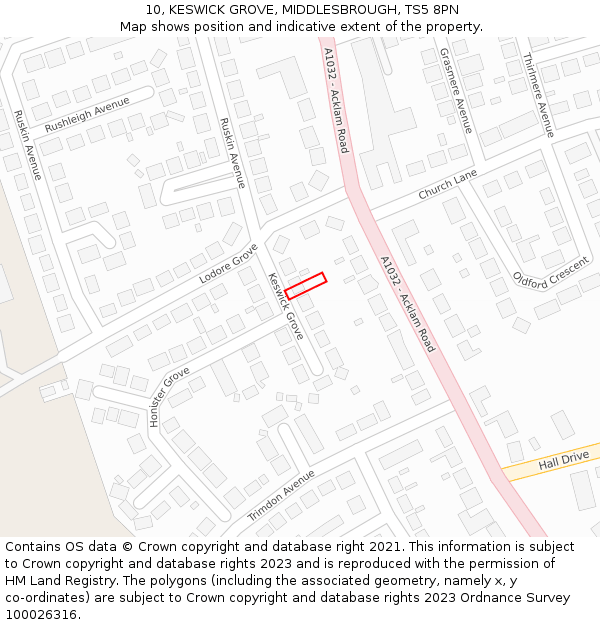 10, KESWICK GROVE, MIDDLESBROUGH, TS5 8PN: Location map and indicative extent of plot
