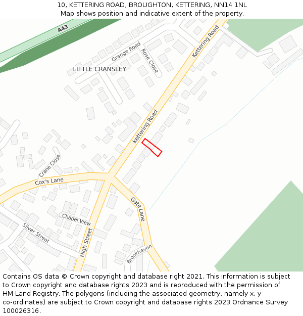 10, KETTERING ROAD, BROUGHTON, KETTERING, NN14 1NL: Location map and indicative extent of plot