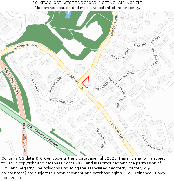 10, KEW CLOSE, WEST BRIDGFORD, NOTTINGHAM, NG2 7LT: Location map and indicative extent of plot