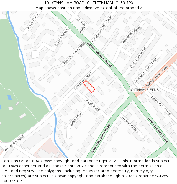 10, KEYNSHAM ROAD, CHELTENHAM, GL53 7PX: Location map and indicative extent of plot