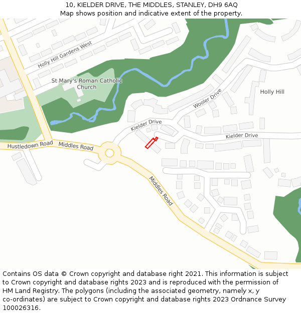 10, KIELDER DRIVE, THE MIDDLES, STANLEY, DH9 6AQ: Location map and indicative extent of plot