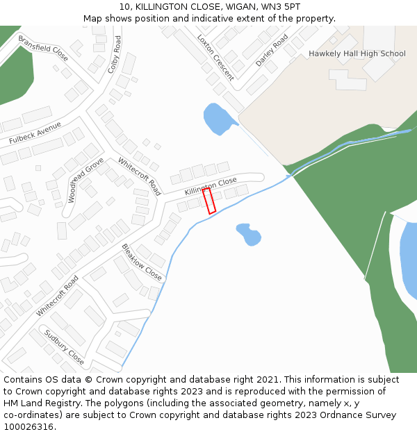 10, KILLINGTON CLOSE, WIGAN, WN3 5PT: Location map and indicative extent of plot