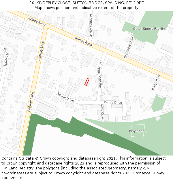 10, KINDERLEY CLOSE, SUTTON BRIDGE, SPALDING, PE12 9PZ: Location map and indicative extent of plot