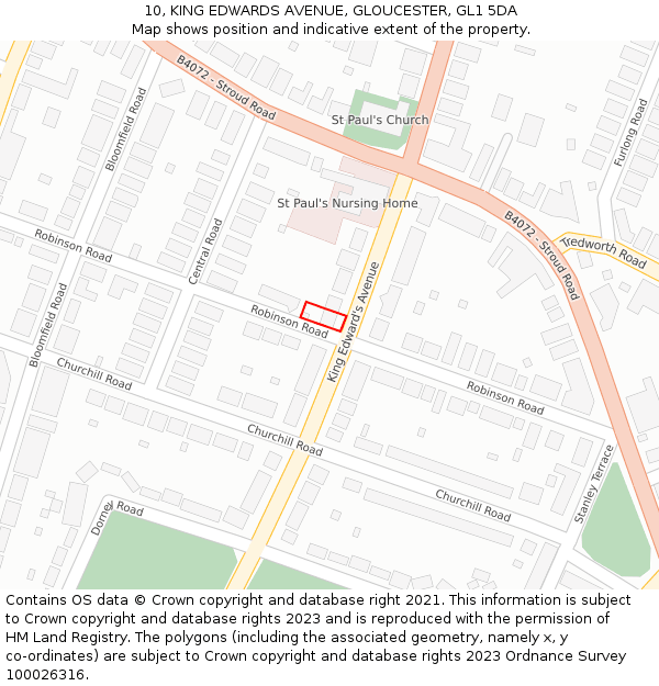 10, KING EDWARDS AVENUE, GLOUCESTER, GL1 5DA: Location map and indicative extent of plot