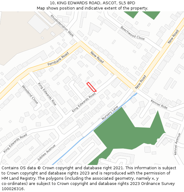 10, KING EDWARDS ROAD, ASCOT, SL5 8PD: Location map and indicative extent of plot