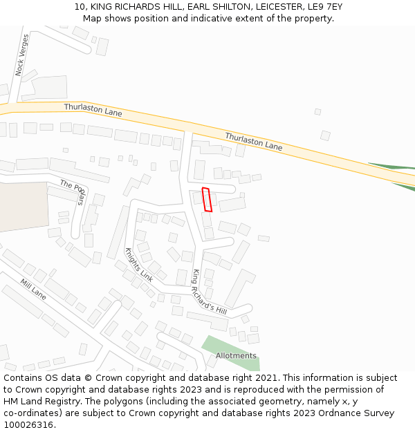 10, KING RICHARDS HILL, EARL SHILTON, LEICESTER, LE9 7EY: Location map and indicative extent of plot