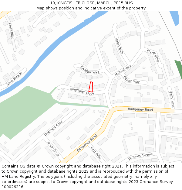 10, KINGFISHER CLOSE, MARCH, PE15 9HS: Location map and indicative extent of plot