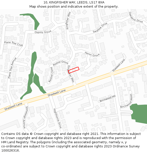 10, KINGFISHER WAY, LEEDS, LS17 8XA: Location map and indicative extent of plot