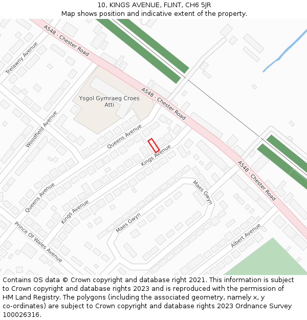 10, KINGS AVENUE, FLINT, CH6 5JR: Location map and indicative extent of plot