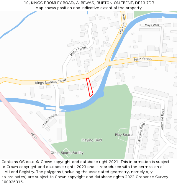 10, KINGS BROMLEY ROAD, ALREWAS, BURTON-ON-TRENT, DE13 7DB: Location map and indicative extent of plot