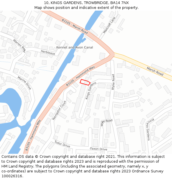 10, KINGS GARDENS, TROWBRIDGE, BA14 7NX: Location map and indicative extent of plot