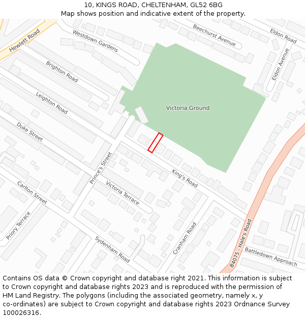 10, KINGS ROAD, CHELTENHAM, GL52 6BG: Location map and indicative extent of plot