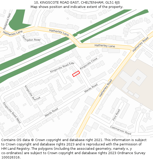10, KINGSCOTE ROAD EAST, CHELTENHAM, GL51 6JS: Location map and indicative extent of plot