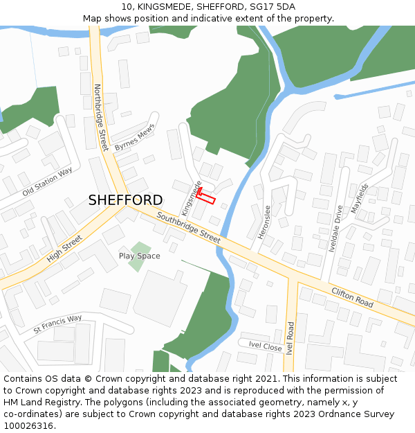10, KINGSMEDE, SHEFFORD, SG17 5DA: Location map and indicative extent of plot