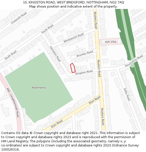 10, KINGSTON ROAD, WEST BRIDGFORD, NOTTINGHAM, NG2 7AQ: Location map and indicative extent of plot