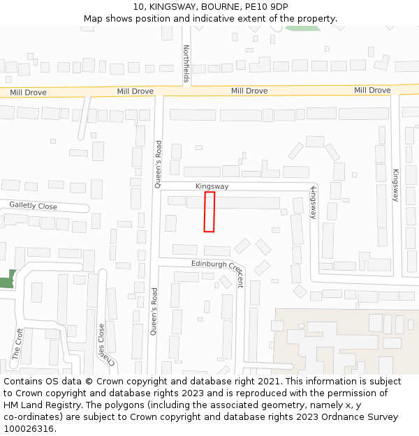10, KINGSWAY, BOURNE, PE10 9DP: Location map and indicative extent of plot