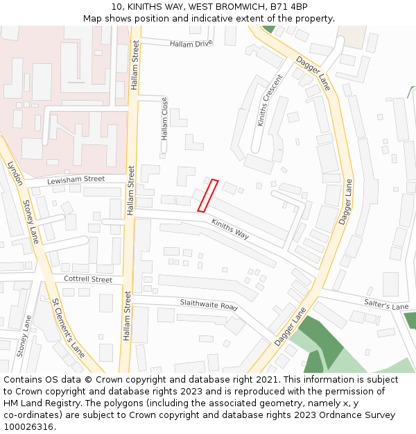 10, KINITHS WAY, WEST BROMWICH, B71 4BP: Location map and indicative extent of plot