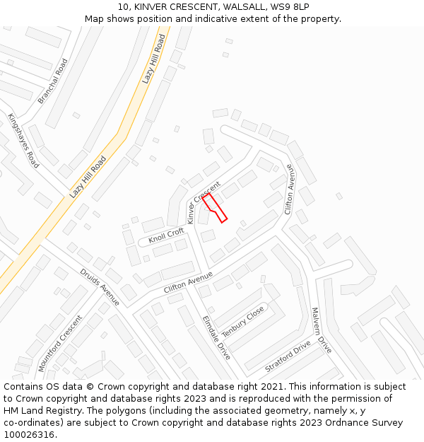 10, KINVER CRESCENT, WALSALL, WS9 8LP: Location map and indicative extent of plot