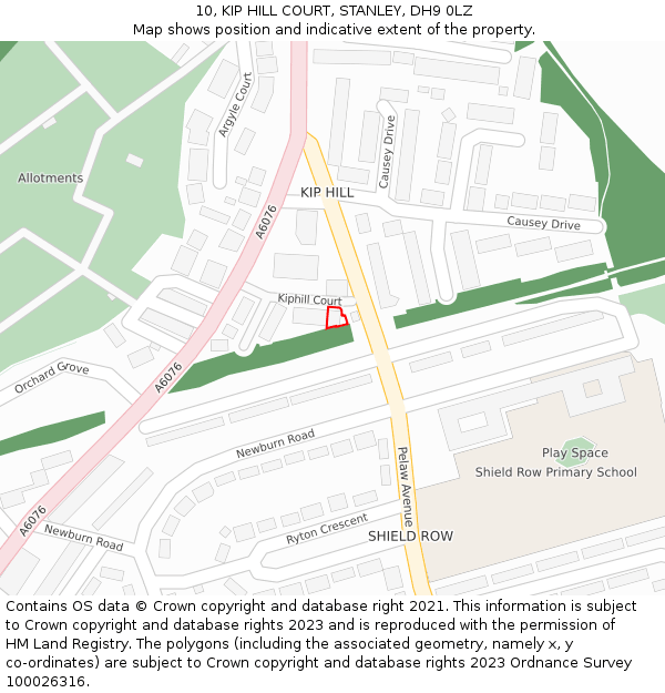 10, KIP HILL COURT, STANLEY, DH9 0LZ: Location map and indicative extent of plot
