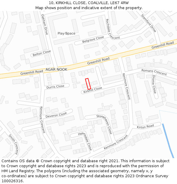 10, KIRKHILL CLOSE, COALVILLE, LE67 4RW: Location map and indicative extent of plot