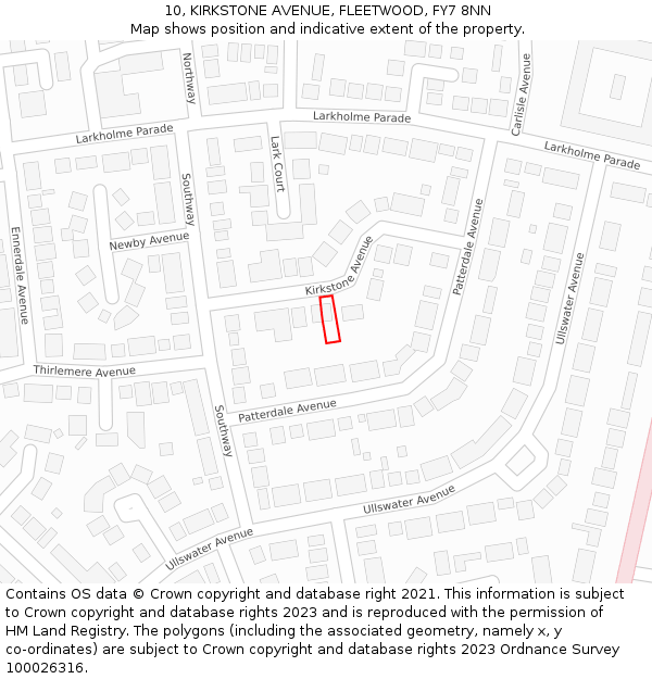 10, KIRKSTONE AVENUE, FLEETWOOD, FY7 8NN: Location map and indicative extent of plot