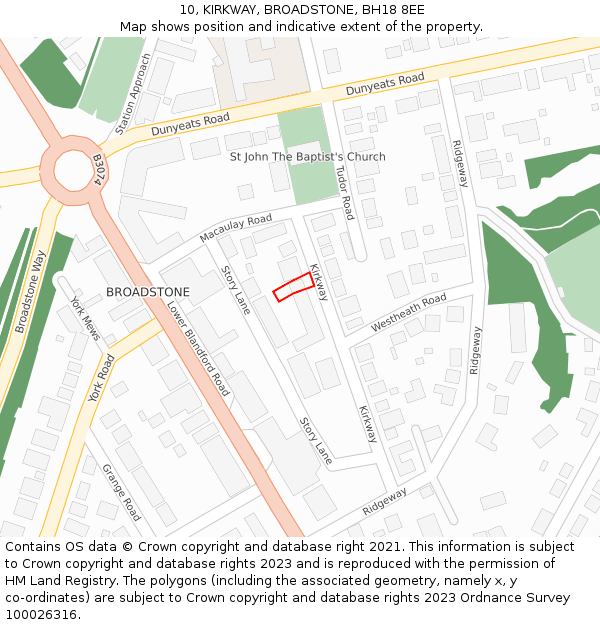 10, KIRKWAY, BROADSTONE, BH18 8EE: Location map and indicative extent of plot