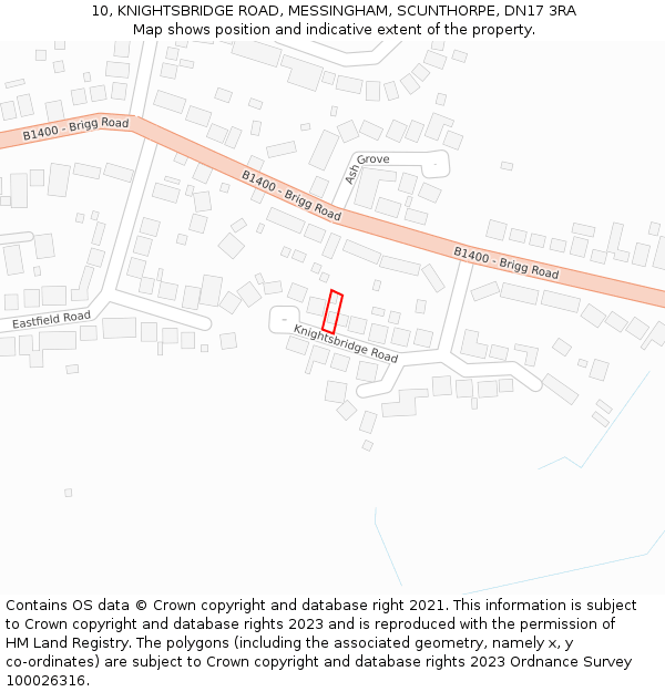 10, KNIGHTSBRIDGE ROAD, MESSINGHAM, SCUNTHORPE, DN17 3RA: Location map and indicative extent of plot