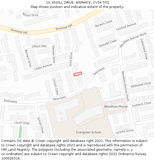 10, KNOLL DRIVE, WARWICK, CV34 5YQ: Location map and indicative extent of plot