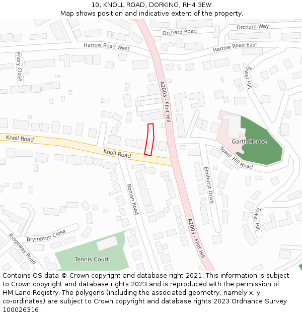 10, KNOLL ROAD, DORKING, RH4 3EW: Location map and indicative extent of plot