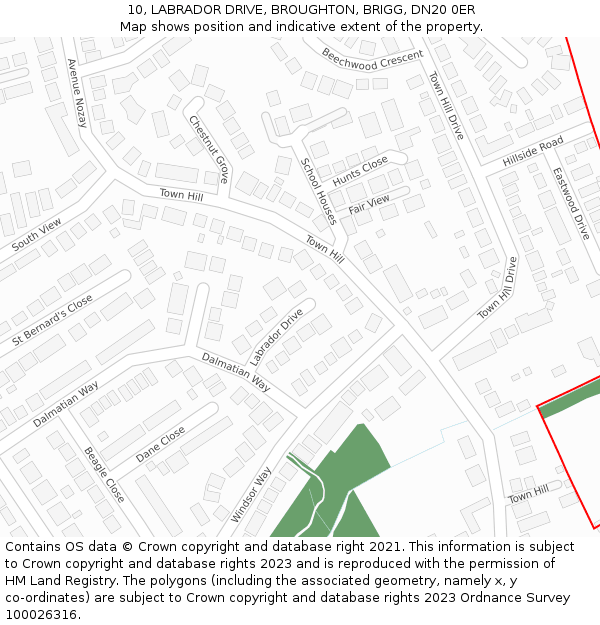 10, LABRADOR DRIVE, BROUGHTON, BRIGG, DN20 0ER: Location map and indicative extent of plot