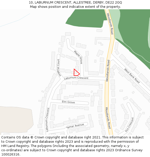 10, LABURNUM CRESCENT, ALLESTREE, DERBY, DE22 2GQ: Location map and indicative extent of plot