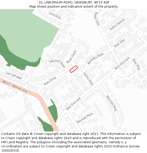 10, LABURNUM ROAD, DEWSBURY, WF13 4QF: Location map and indicative extent of plot