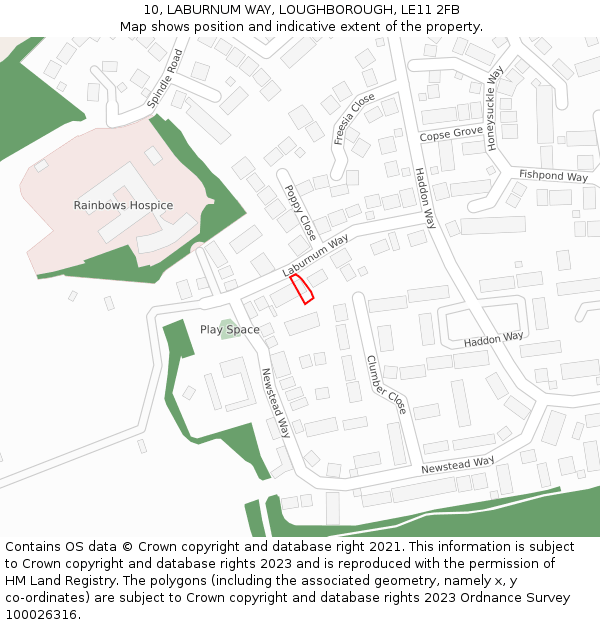 10, LABURNUM WAY, LOUGHBOROUGH, LE11 2FB: Location map and indicative extent of plot