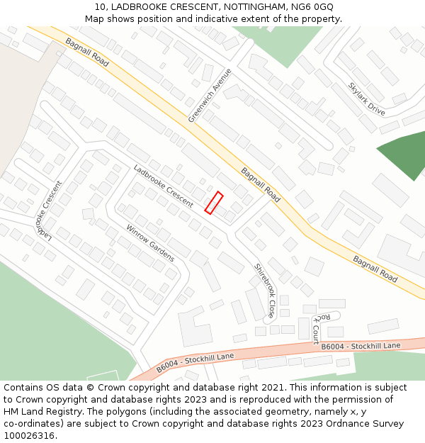 10, LADBROOKE CRESCENT, NOTTINGHAM, NG6 0GQ: Location map and indicative extent of plot