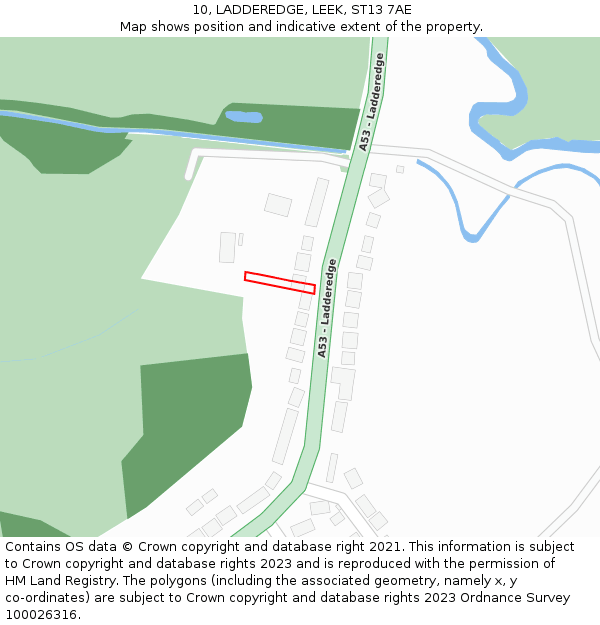 10, LADDEREDGE, LEEK, ST13 7AE: Location map and indicative extent of plot