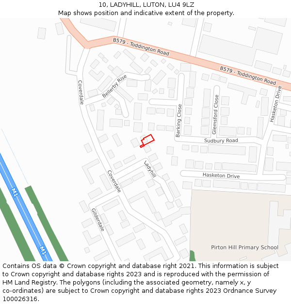 10, LADYHILL, LUTON, LU4 9LZ: Location map and indicative extent of plot