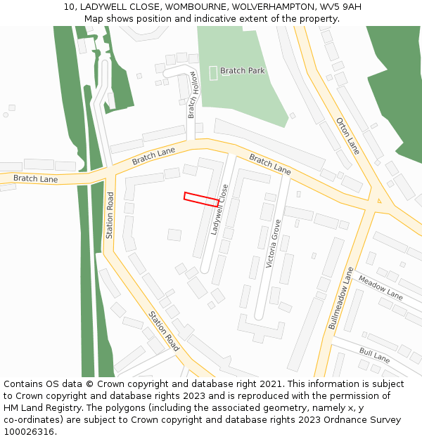 10, LADYWELL CLOSE, WOMBOURNE, WOLVERHAMPTON, WV5 9AH: Location map and indicative extent of plot