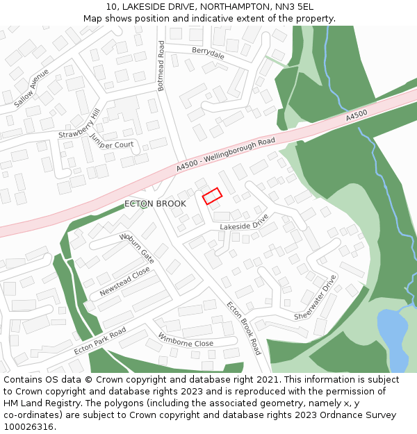 10, LAKESIDE DRIVE, NORTHAMPTON, NN3 5EL: Location map and indicative extent of plot