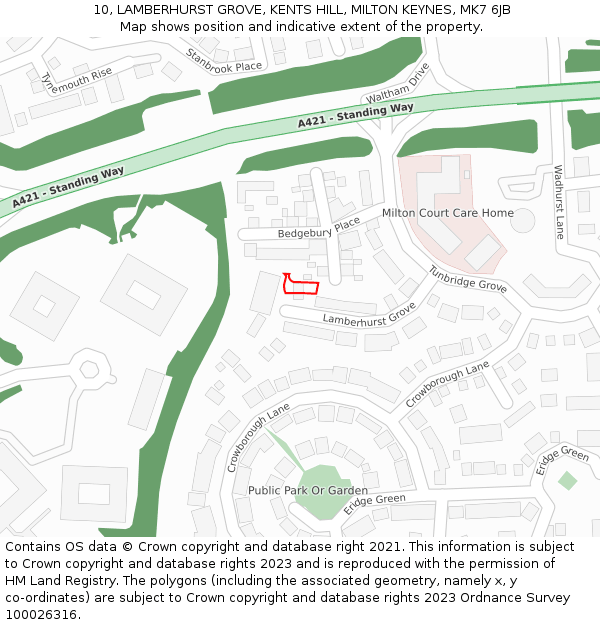 10, LAMBERHURST GROVE, KENTS HILL, MILTON KEYNES, MK7 6JB: Location map and indicative extent of plot