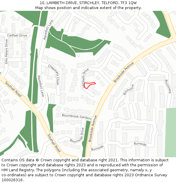 10, LAMBETH DRIVE, STIRCHLEY, TELFORD, TF3 1QW: Location map and indicative extent of plot