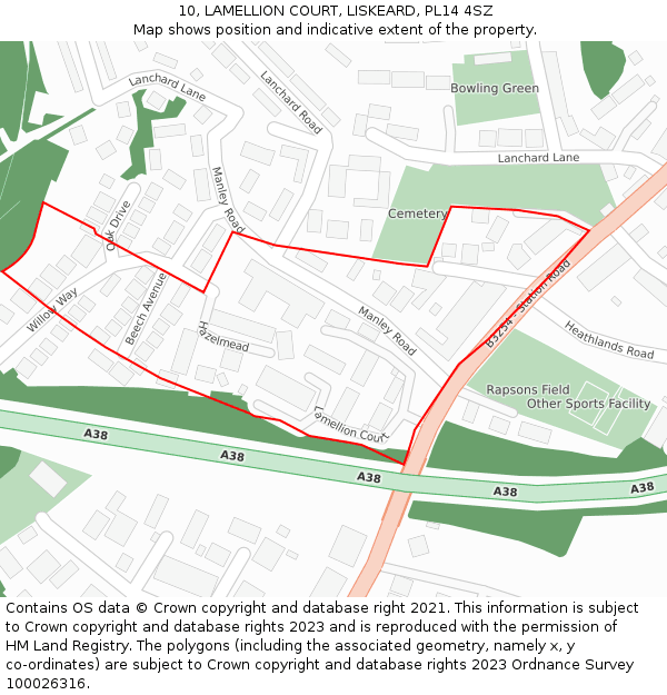 10, LAMELLION COURT, LISKEARD, PL14 4SZ: Location map and indicative extent of plot
