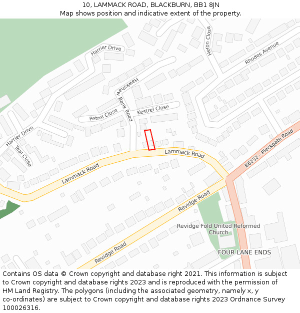 10, LAMMACK ROAD, BLACKBURN, BB1 8JN: Location map and indicative extent of plot