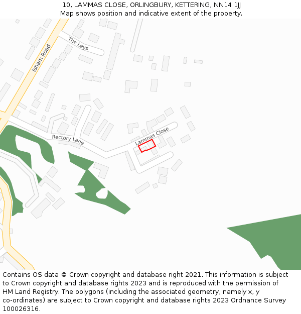 10, LAMMAS CLOSE, ORLINGBURY, KETTERING, NN14 1JJ: Location map and indicative extent of plot