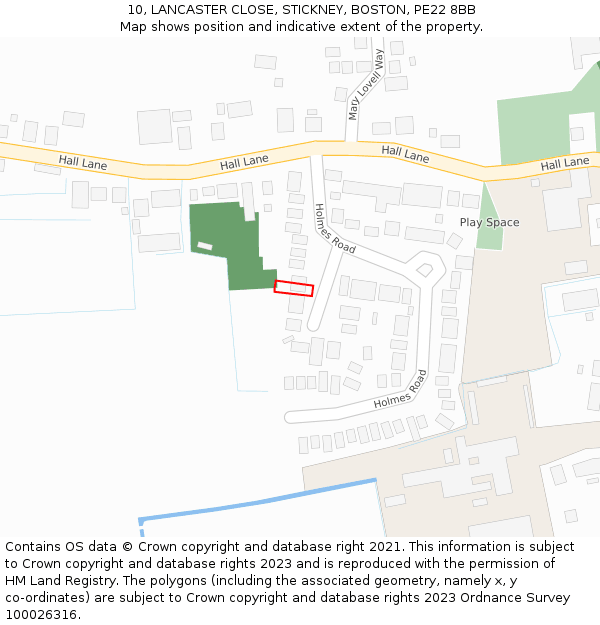 10, LANCASTER CLOSE, STICKNEY, BOSTON, PE22 8BB: Location map and indicative extent of plot