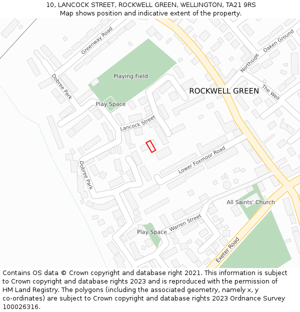 10, LANCOCK STREET, ROCKWELL GREEN, WELLINGTON, TA21 9RS: Location map and indicative extent of plot