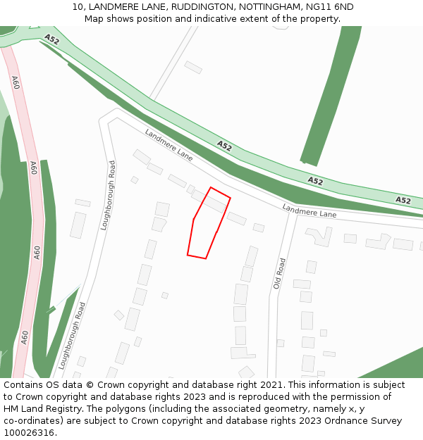 10, LANDMERE LANE, RUDDINGTON, NOTTINGHAM, NG11 6ND: Location map and indicative extent of plot